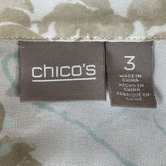 Chico's Floral Print Collared 3/4 Sleeve Blouse Women's 3 / XL Sheer White - Picture 6 of 13